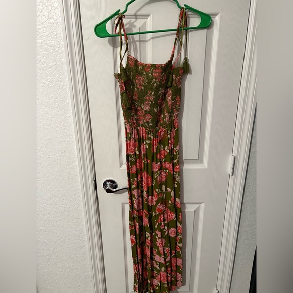 Patrons of Peace Dresses & Skirts - Patrons of Peace Olive and Pink Floral Smocked Maxi Dress